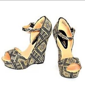 Madden girl black 5 1/2" tribal aztec wedge platform Attitude women's shoes